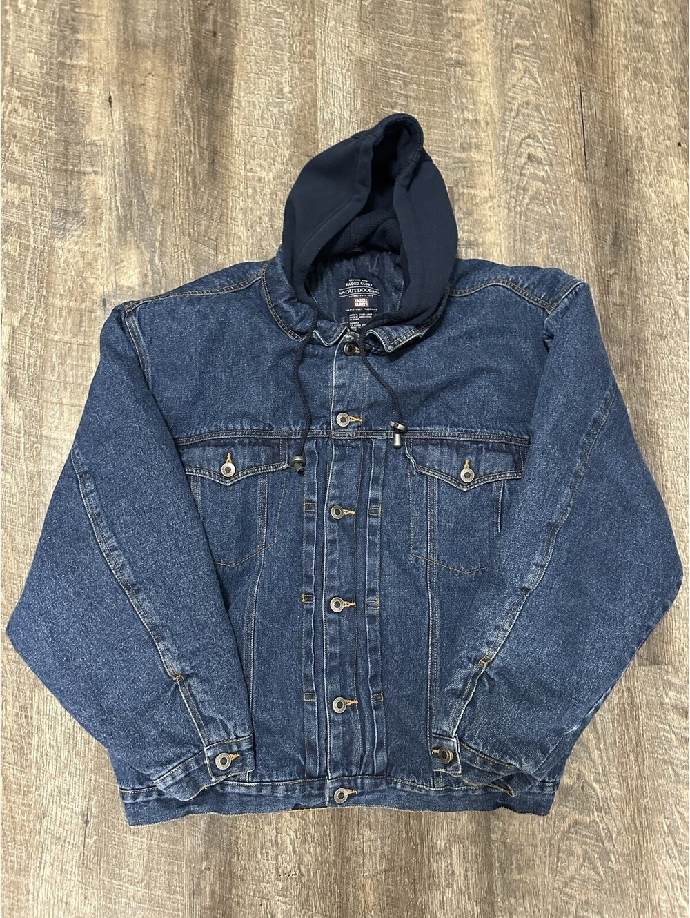Vintage Y2K Faded Glory Denim Jacket Mens XL Hooded Quilted Lined Workwear